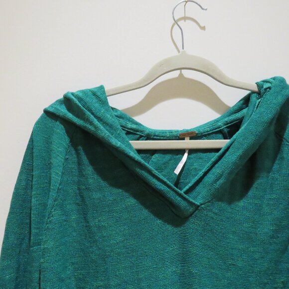 FREE PEOPLE Optimistic Linen Blend Hoodie Sweater in Kelly Green Casual Comfy - Picture 5 of 13